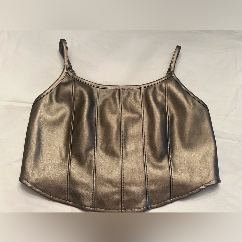 Women’s Kirious Bronze Faux Leather Crop Top Size Large